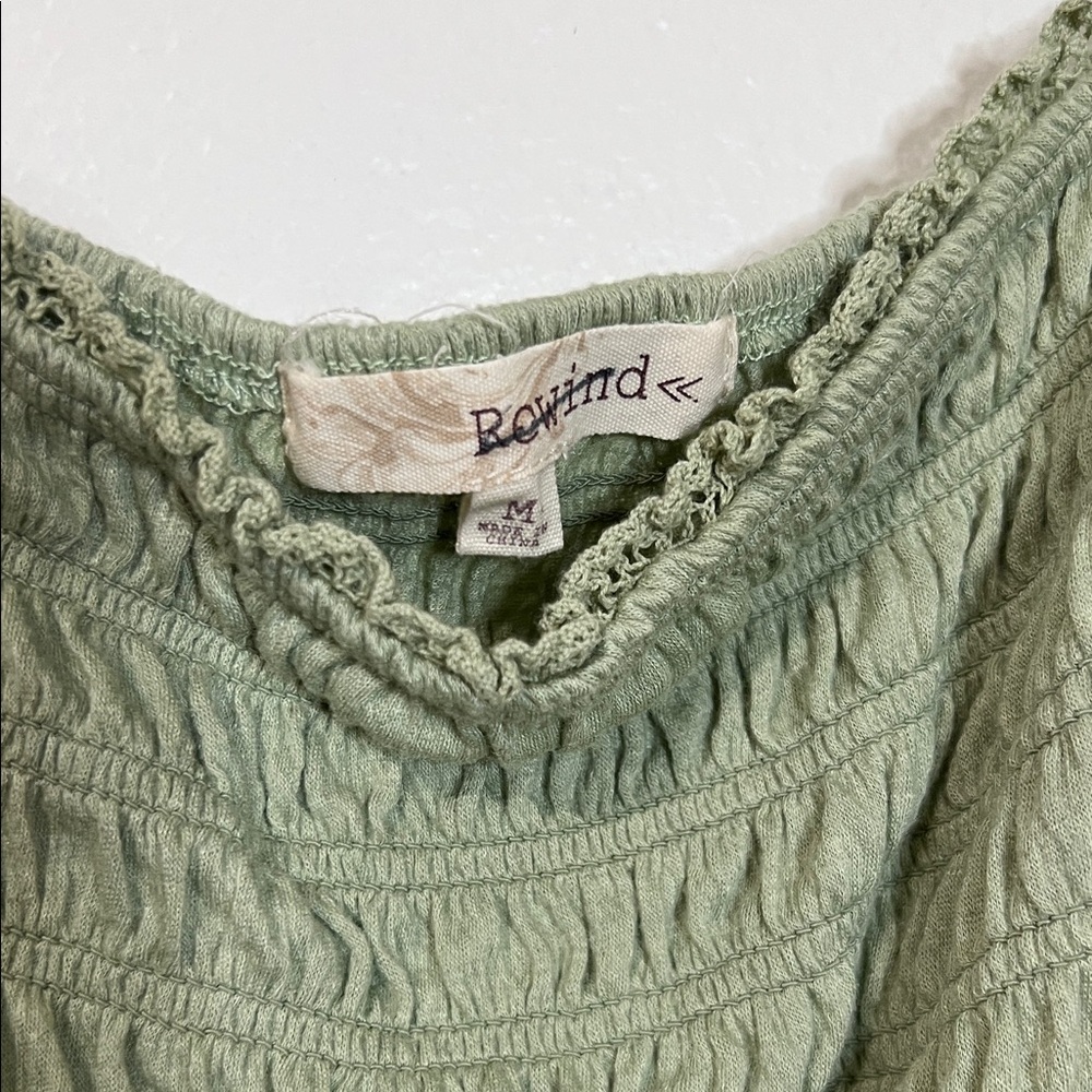 Rewind Sage Green Smocked Crop Top - Picture 4 of 4